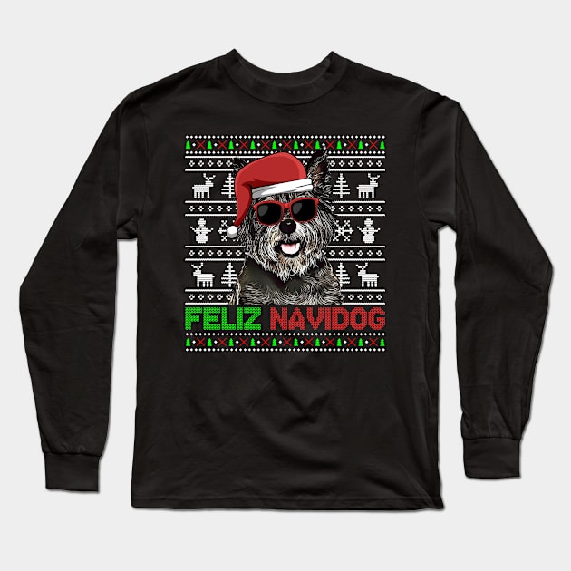 Cairn Terrier Dog Feliz Navidog Funny Christmas Long Sleeve T-Shirt by TheBeardComic